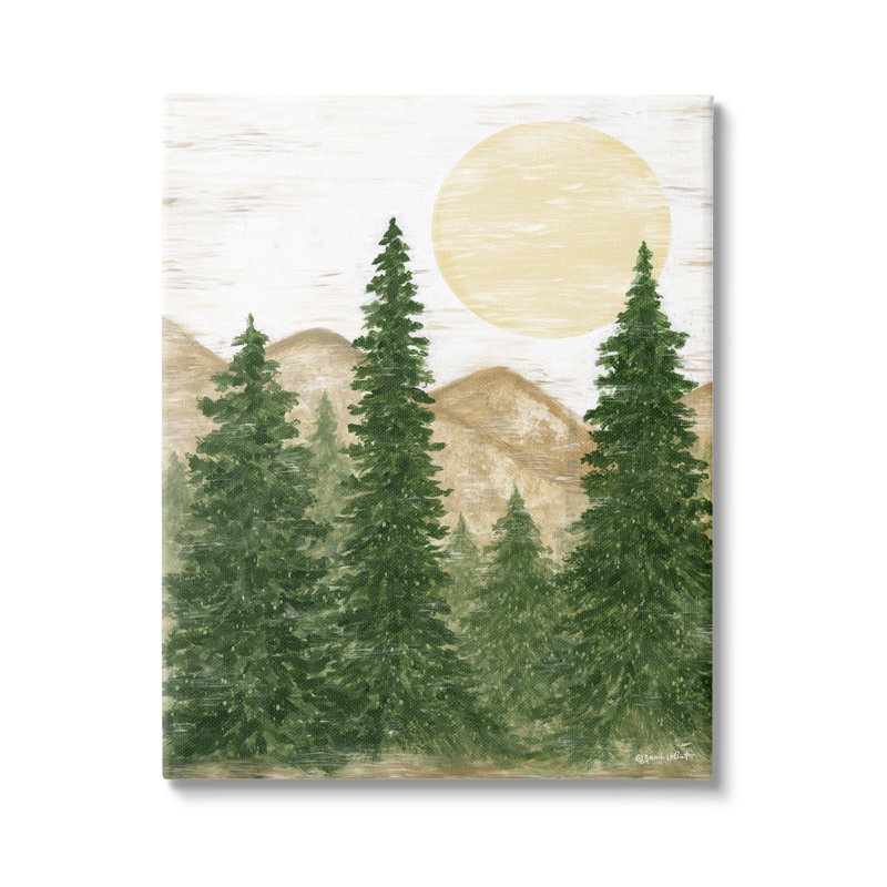 «Rustic Mountain Sun Forest Trees Floater», art mural par Annie Lapoint, H 48 po x l 36 po x P 1,5 po, Toile tendue