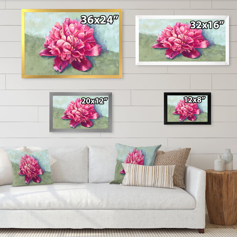 Pivoine rose - reproduction sur toile avec cadre flottant, Cadre noir, H 8 po x l 12 po x P 1 po