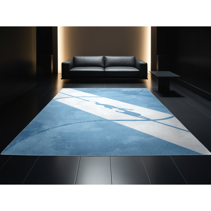 Machine Washable Medford Ice Skating Rink Scene Minimalist Rug in Blue – SkyBlue Binding, 8x12