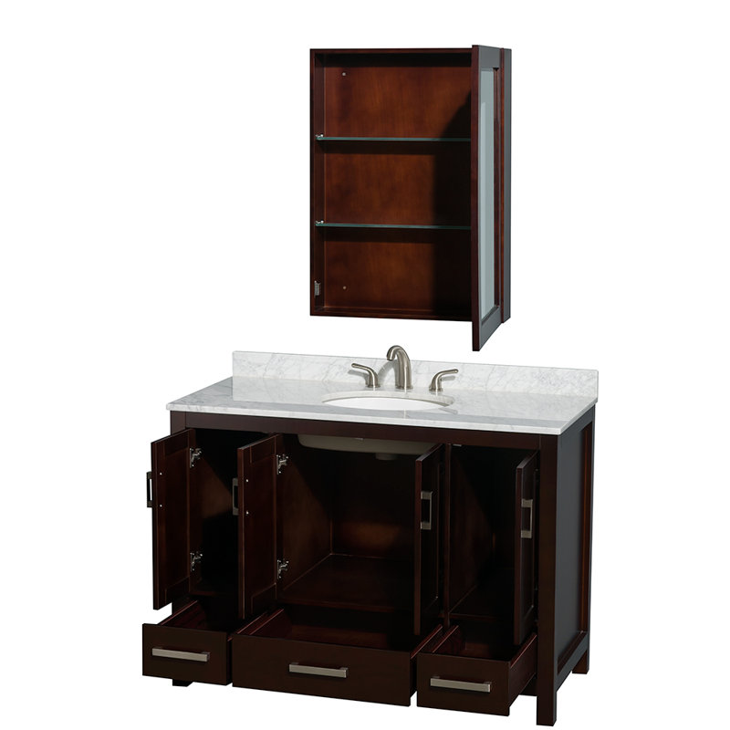 Ensemble de meuble-lavabo simple 48 po avec miroir Sheffield, Marbre de Carrare blanc