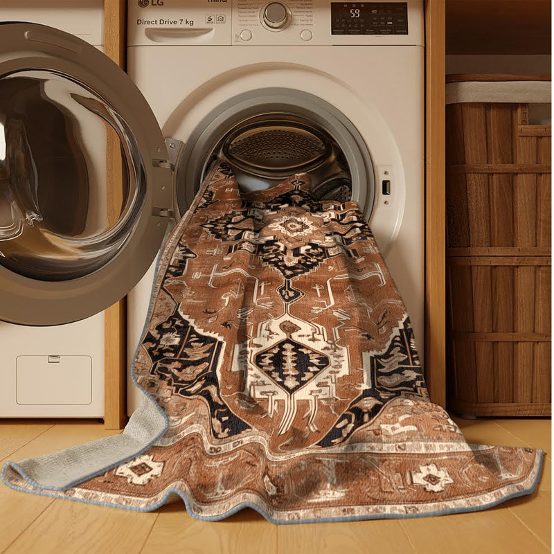 Machine Washable Persian Brown Area Rug, Rectangle 6' x 9'