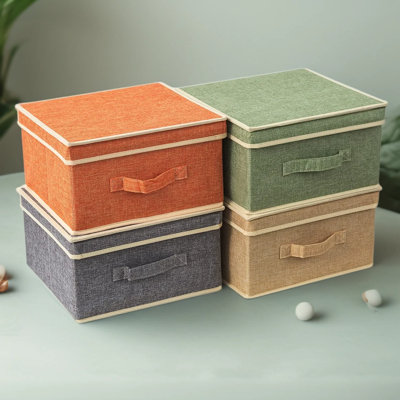 Foldable Storage Bins with Lids, 4 Pack Fabric Closet Organizer Baskets with Handles, Clothing Storage Boxes for Bedroom, Home, Nursery