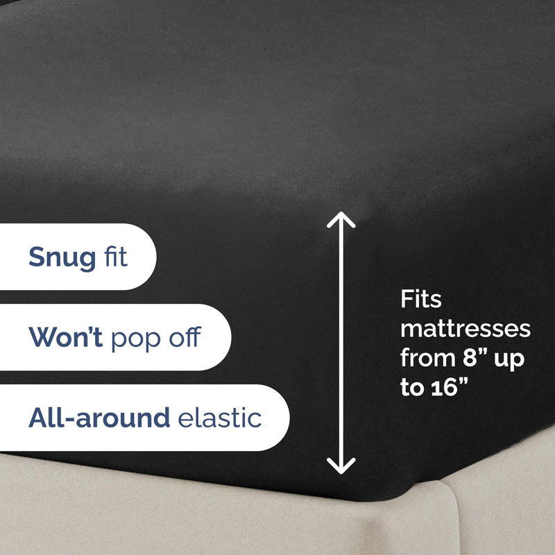 Bamboo Sheet Set, Cooling & Breathable Bed Sheets, Soft Hotel Luxury Bedding, Deep Pocket Fit, Black