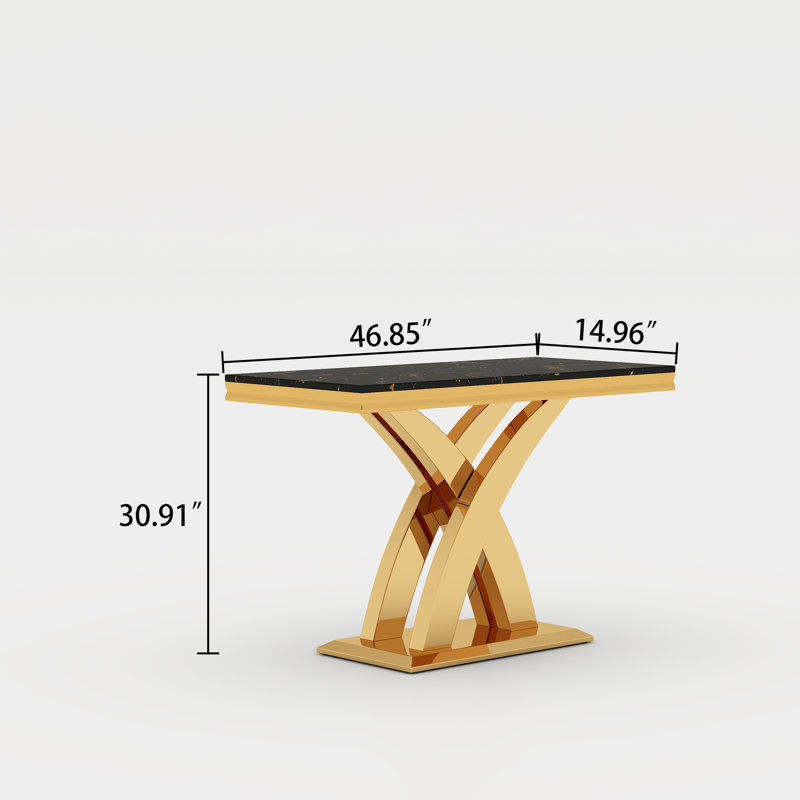 Console de luxe 46,85 po avec pieds en forme de X, Noir, Doré