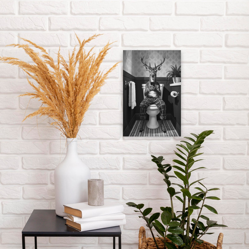 Pajama Deer On Toilet by Andreas Magnusson - Wrapped Canvas Print, 45.72 cm H x 30.48 cm W