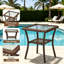 Table d'appoint d'extérieur en osier, table de bout carrée en rotin PE toutes saisons avec plateau en verre trempé, petite table de patio pour piscine, balcon, terrasse, porche | Brun