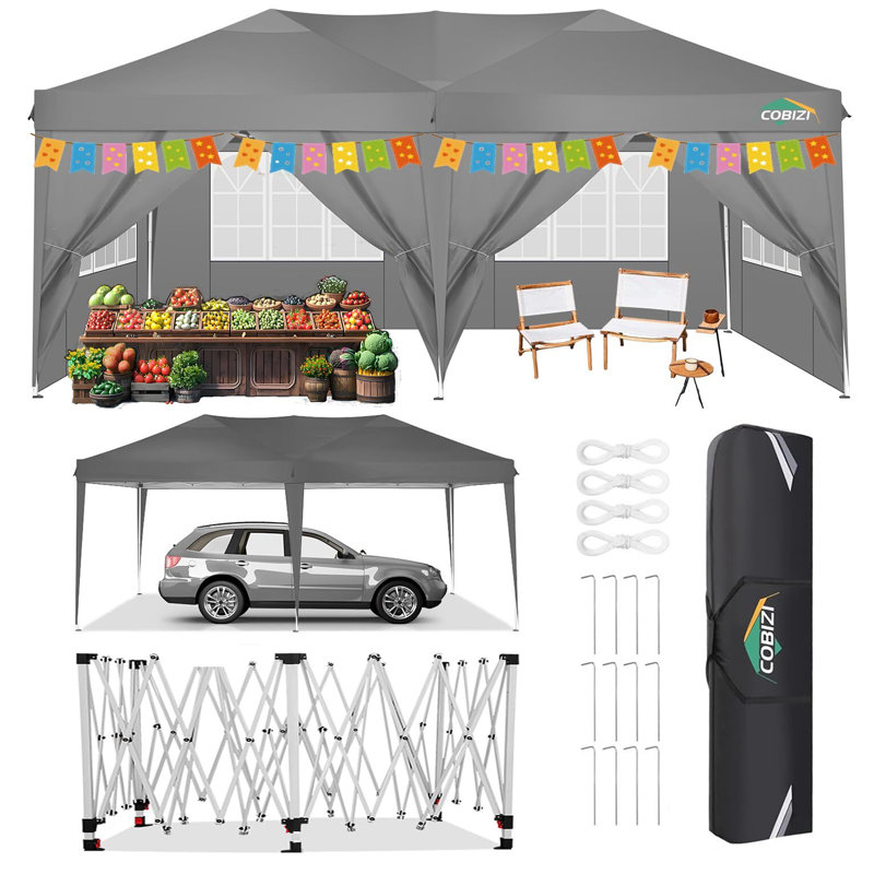 COBIZI Canopy 10x20 Pop Up Canopy Tent with 6 Sidewalls, Gray