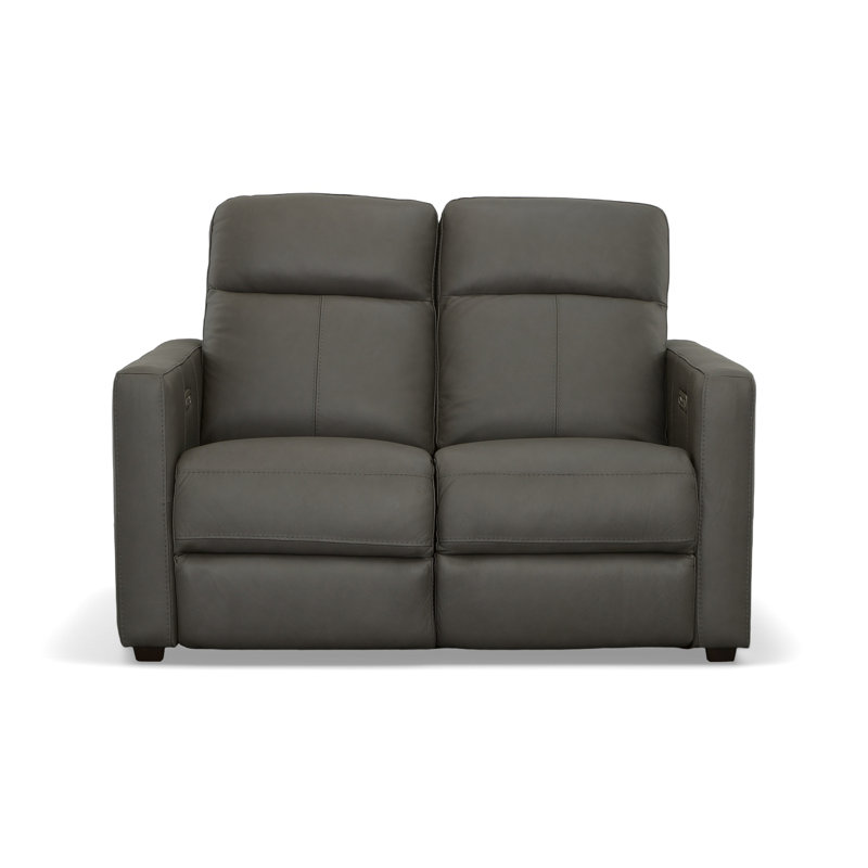 Broadway Leather Power Reclining Loveseat with Power Headrests, Shale Leather Match