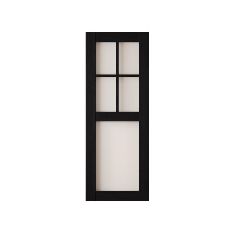 Porte de grange coulissante en bois massif non assemblé 30 po x 80 po à 5 verres de couleur noire 30 po x 80 po