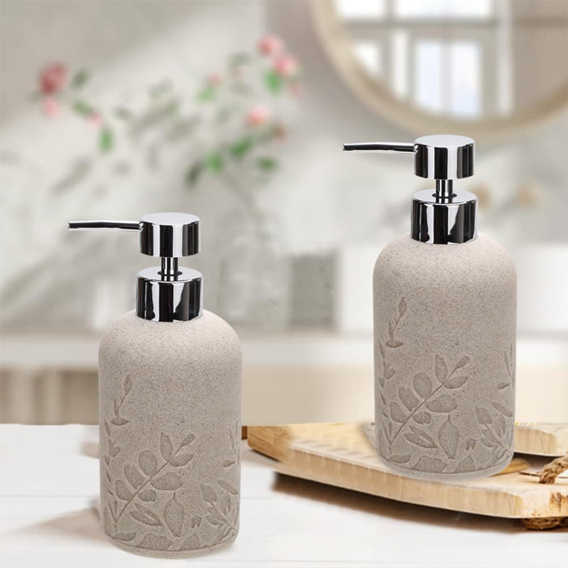 2-Pack Matte Beige Hand Soap Dispenser Set | Sandstone Textured Resin for Bathroom & Kitchen