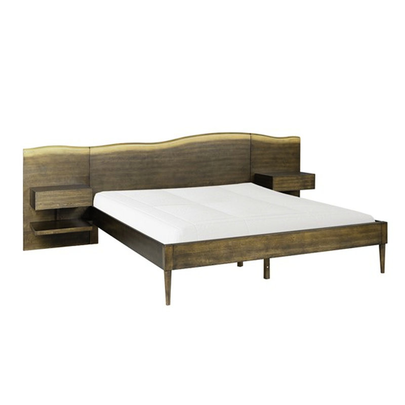 Queen Platform Bed Featuring Live-edge Headboard And Built-in Nightstand Storage With Nightstands For Size, Dark Coffee