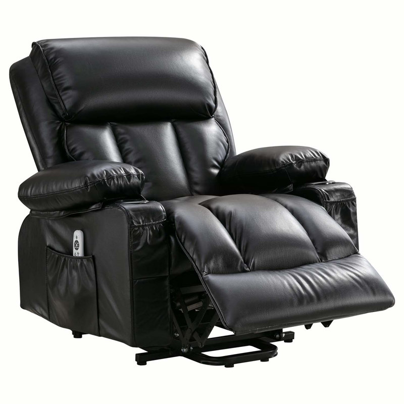 Neziha Upholstered Heated Massage Chair, Black Leather