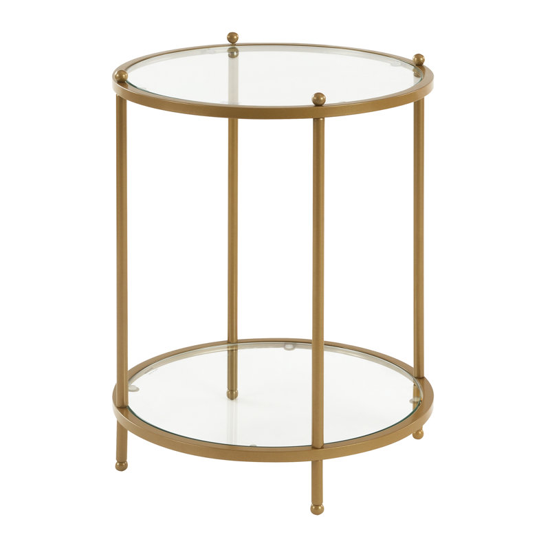Carolina Round Glass End Table with Metal Shelf, Bronze Gold