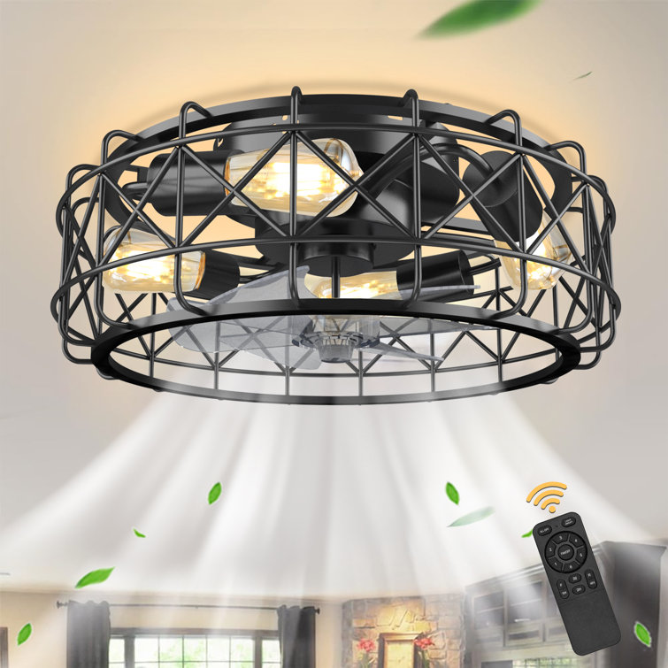 20" Reversible Caged Ceiling Fan With Light Kit and Remote Control