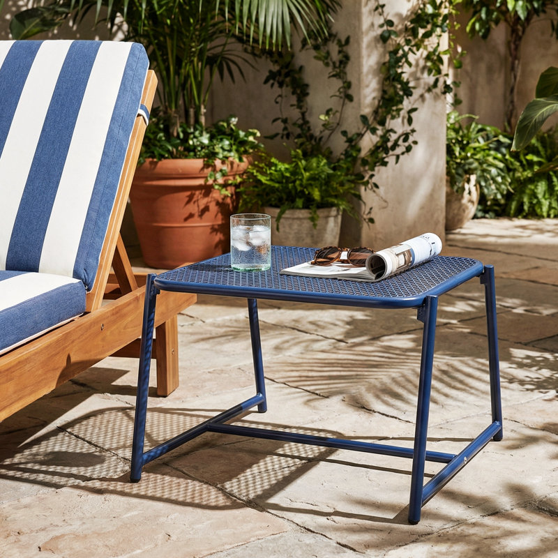 Abram Rectangular Metal Outdoor Side Table , 19.5'' in. W 18'' in. D, Matte Navy Blue, 13.25" H x 19.5" W x 18" D