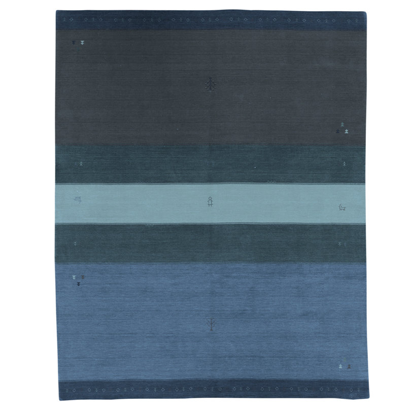 Tapis gris / bleu noué à la main de haute qualité