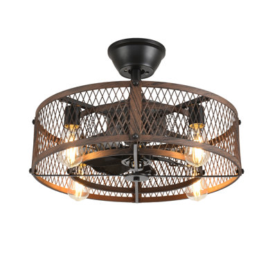 Ventilateurs de plafond en cage de 20 po avec télécommande pour l'application pour la chambre à coucher de patio, ventilateur de plafond encastré avec lumières réversible noyer 6 vitesses Farmhouse