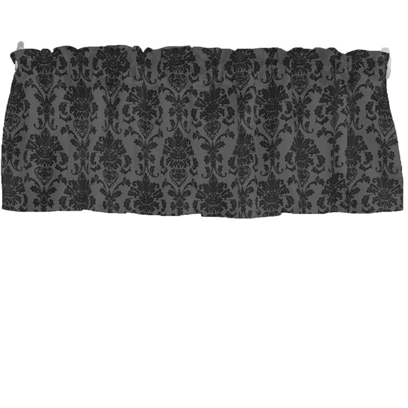 Cantonnière florale en damas 58 po, L 58 po x L 18 po, Gris anthracite