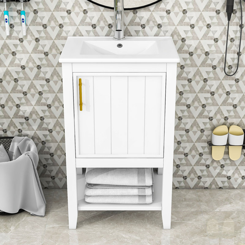 Meuble-lavabo simple 20,2 po avec comptoir en céramique Sekina, Blanc