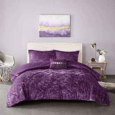 Édredon en velours mauve double / grand - rembourré, losange, lavable à la machine et froissé
