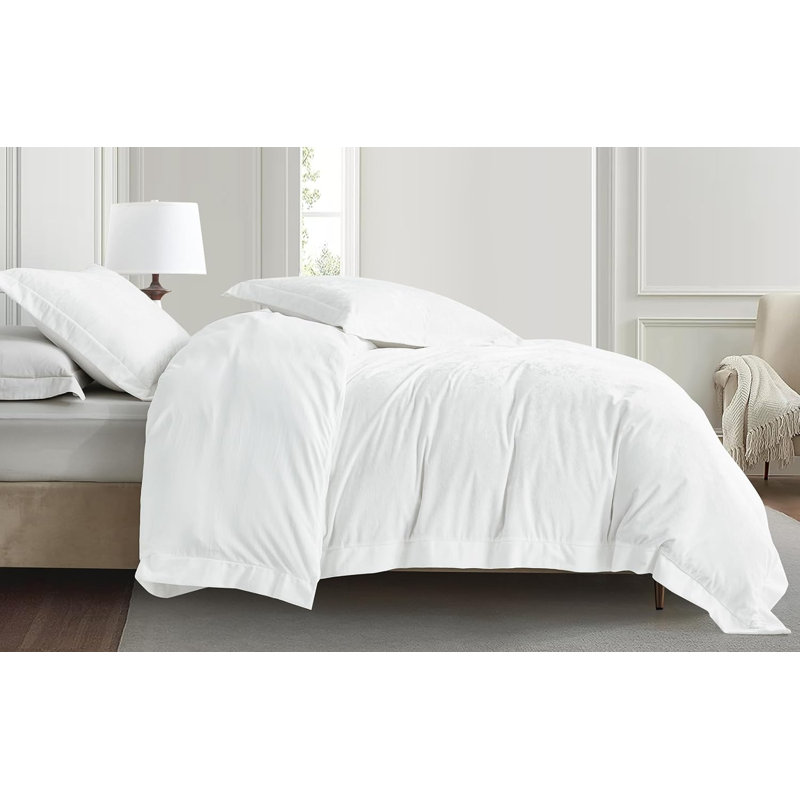 Piers Distressed Velvet Duvet Cover Set, King Duvet Cover + 2 King Shams, Cream White
