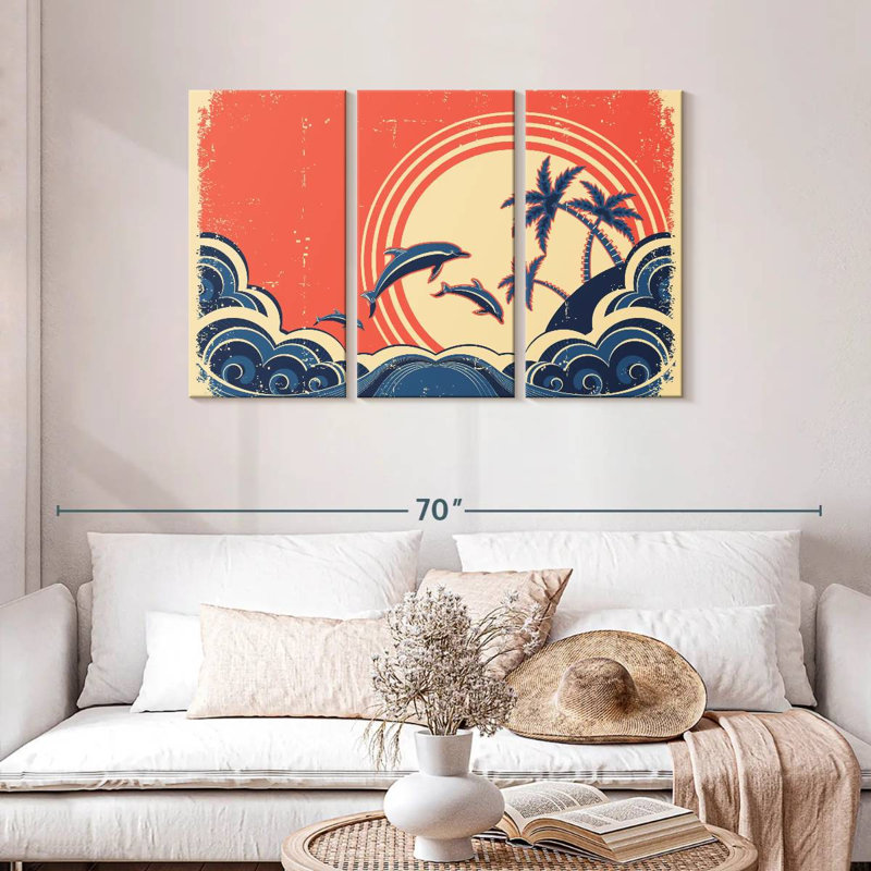 Brampt Retro Beach Dolphins, 28" H x 45" W