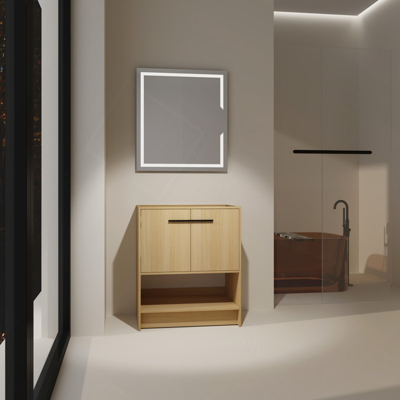 Bathroom Vanity, 2 Doors, Freestanding Bathroom Cabinet Vanity, Plywood (Excluding Sink), Chêne / noir