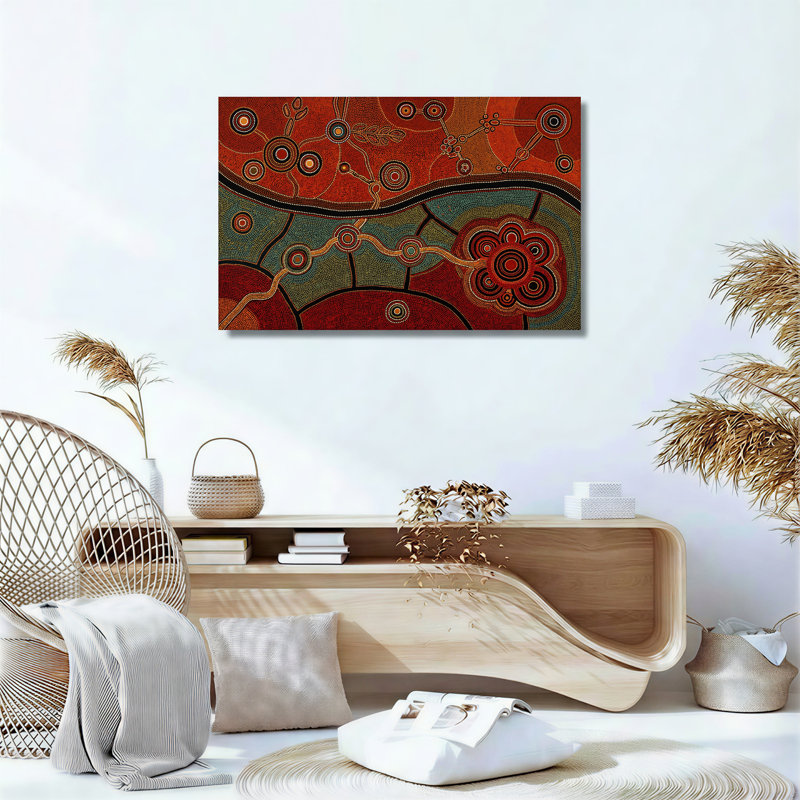 Art mural sur toile rouge et vert avec cercles concentriques, 28"H x 40"W