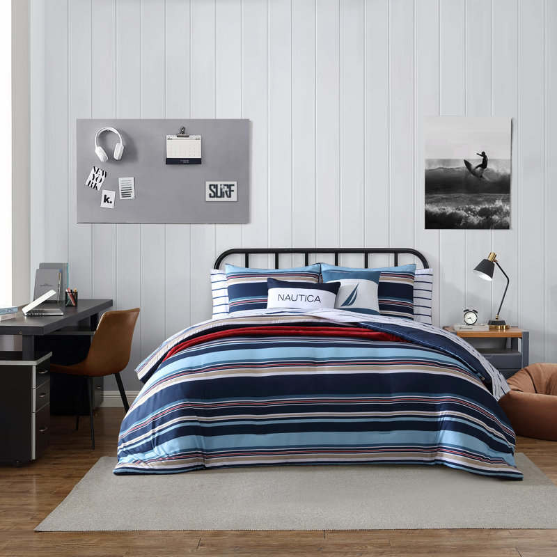 MF Bonus Sets Nautica Reversible Navy Comforter Bonus Set, Twin Comforter + 1 Standard Sham