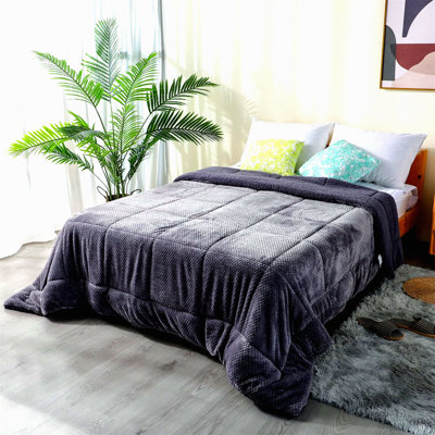Plush Sherpa Flannel Fleece Comforter - Twin Size Bedding Coverlet - Textured Blanket - Winter Warmth - Machine Washable - Luxurious Blanket (68X90)