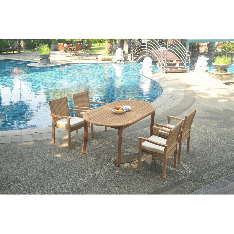 Leveb Outdoor 5 - Piece Teak Dining Set, 71" L x 40" W x 30.5" H