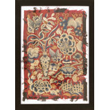 Antique Floral Chinese Small Size Wool & Silk Coral Color Framed Textile