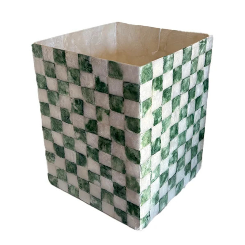 Poubelle Check Capiz, White/Green