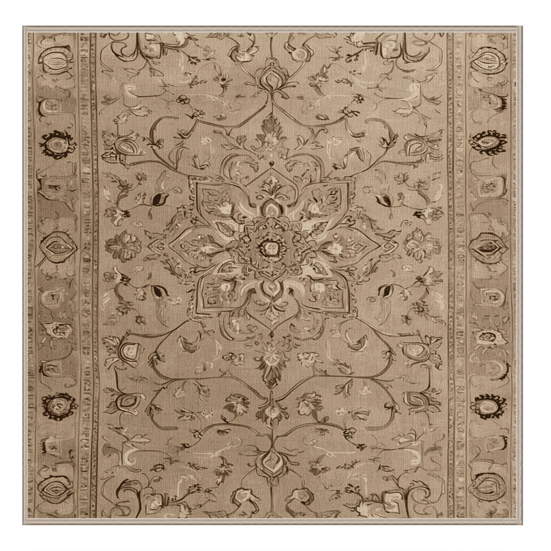 Machine Washable Tabriz Brown Area Rug, Square 3'