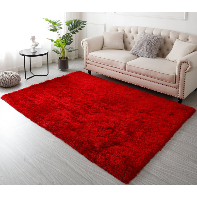 Tapis rouge à poils longs Shept Mallet, Rectangle 9 pi x 12 pi
