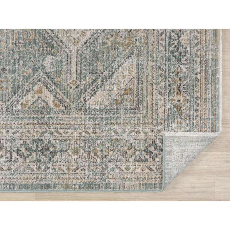 Tapis d'intérieur tissé en polyester Heritage, Turquoise, 3 pi 3 po x 5 pi