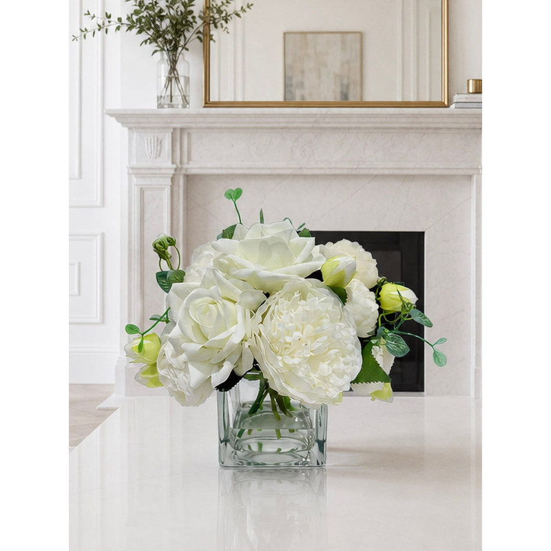 Faux Real Touch Roses Peonies Hydrangea Centerpiece