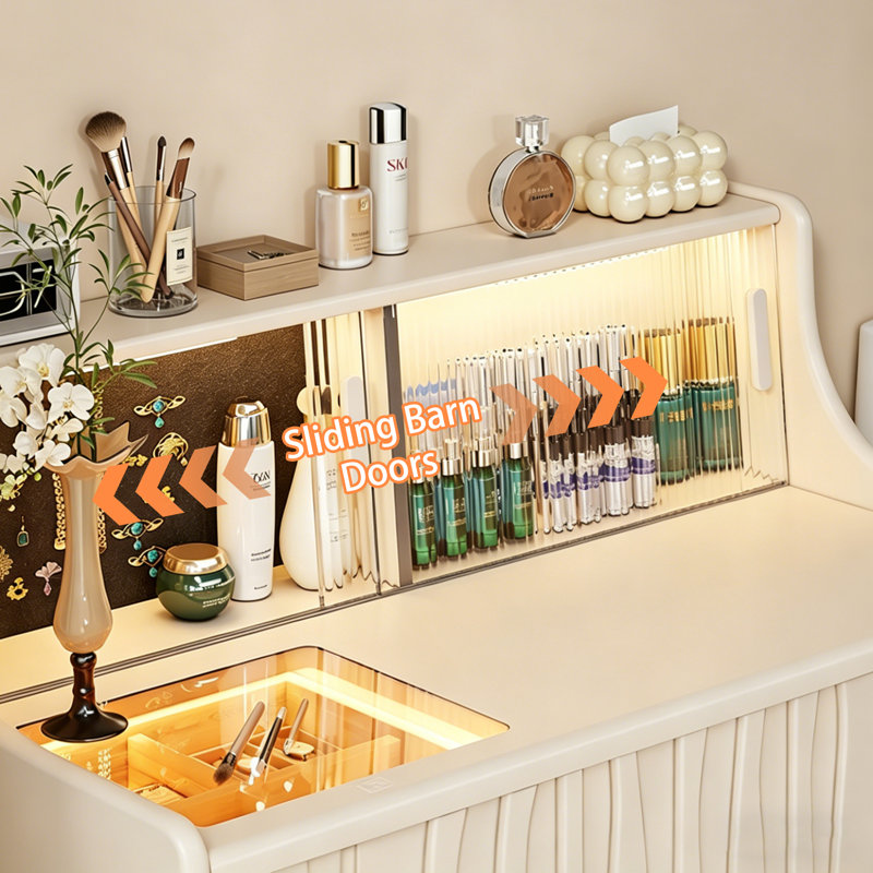 Meuble-lavabo à couvercle rabattable crème en bois massif avec rangement caché, 40.55" H x 39.37" W x 15.75" D