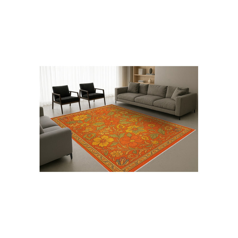 Tapis tissé à motif floral lavable Mosso, 3'3" x 4'11"