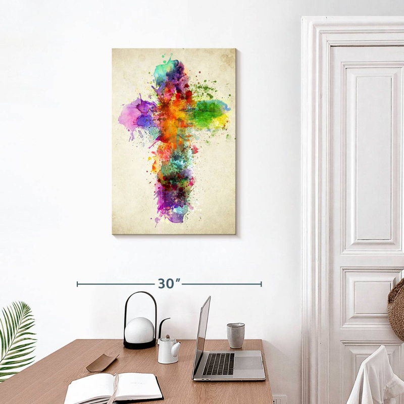 Adella Paint Splatter Cross, 30" H x 20" W