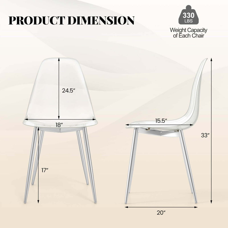 Ensemble de 4 chaises de salle à manger avec pieds en métal électroplaqués robustes et dossier sans accoudoirs