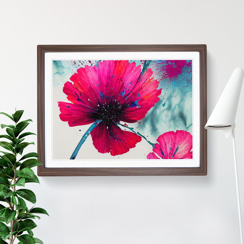 Carnation Flower Abstract - Single Picture Frame Painting, 34cm H x 46cm W x 2cm D, Walnut Framed