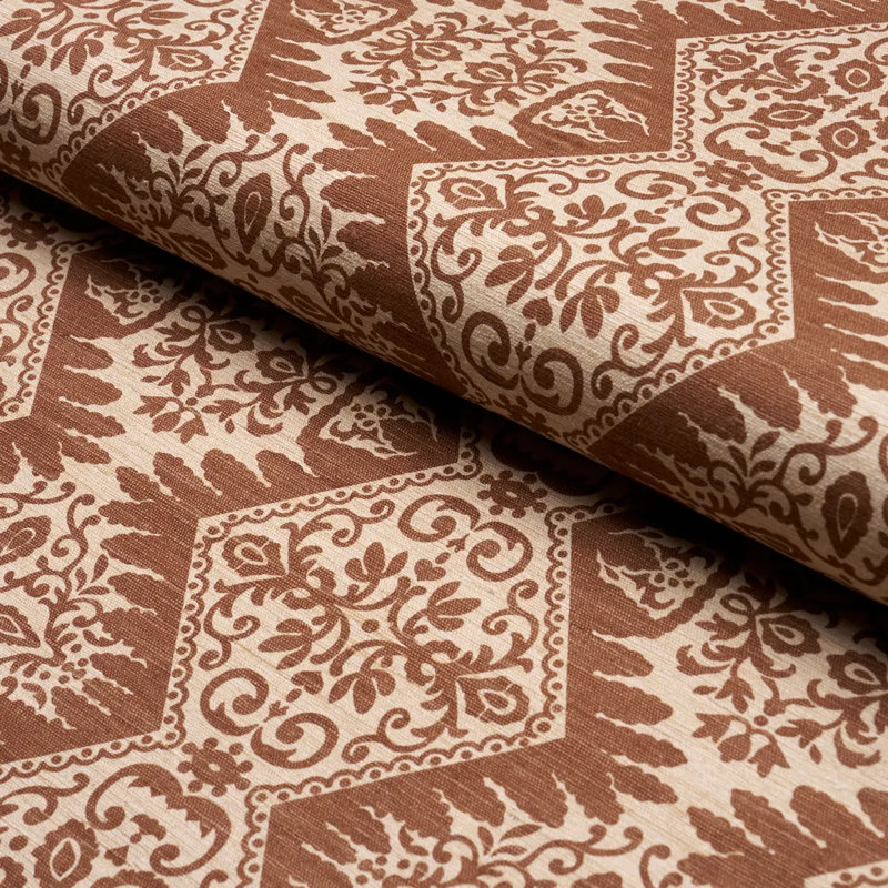 Berkeley Hand Printed Silk Fabric, Brown