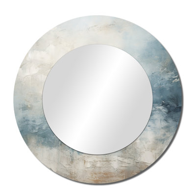 Beige Blue Ocean Storm I – Coastal Round Wall Mirror, Metal Print