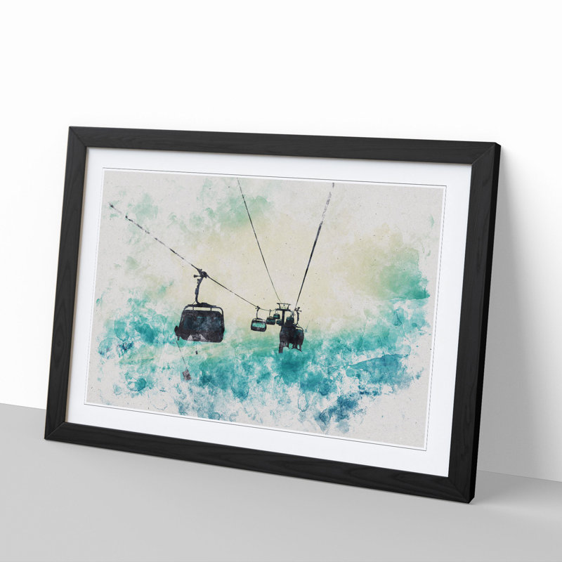 Ski Lift - Single Picture Frame Print on Wood, Black Framed, 27cm H x 36cm W x 2cm D