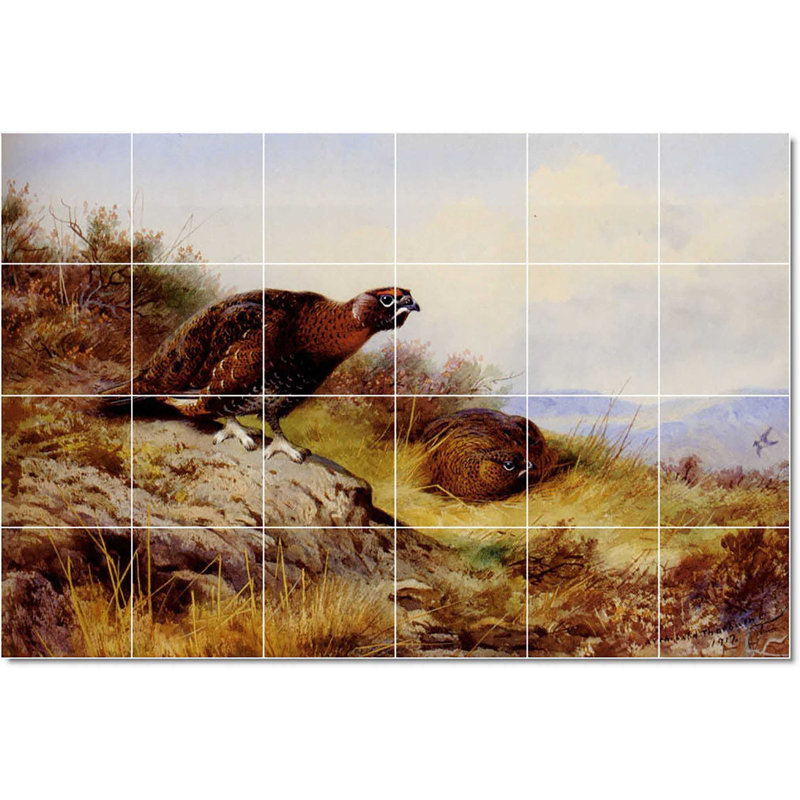 Carrelage mural décoratif en céramique 72 po x 48 po 12 po x 12 po, Peinture d'oiseau Archibald Thorburn W23207