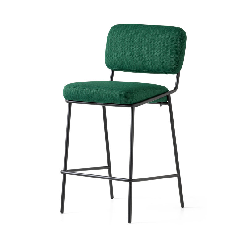 Sixty Upholstered Counter Stool with Metal Frame, Counter Stool (25.63" Seat Height), Painted Brass, Forest Green