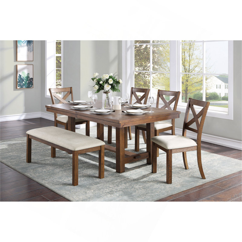 Table de salle à manger rectangulaire et chaises d'appoint, 6 pièces: table, banc, 4 chaises