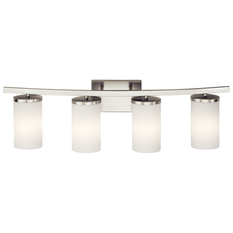 Crosby 4-Light Brushed Nickel Vanity Light with Satin Etched Glass Shades, Brushed Nickel
