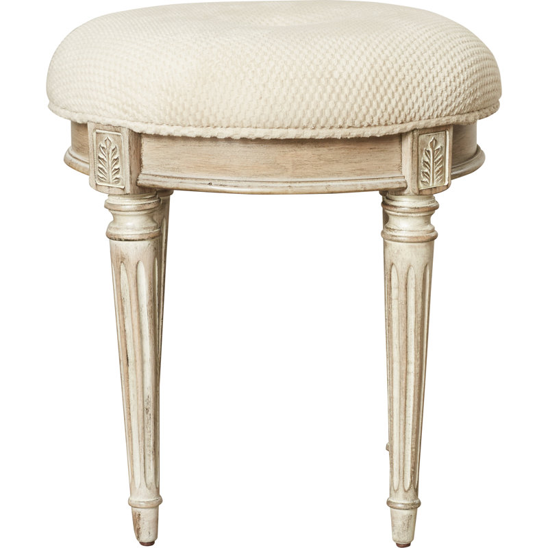 Bernadette Upholstered 18"W Vanity Stool, Driftwood, Brown/Coffee